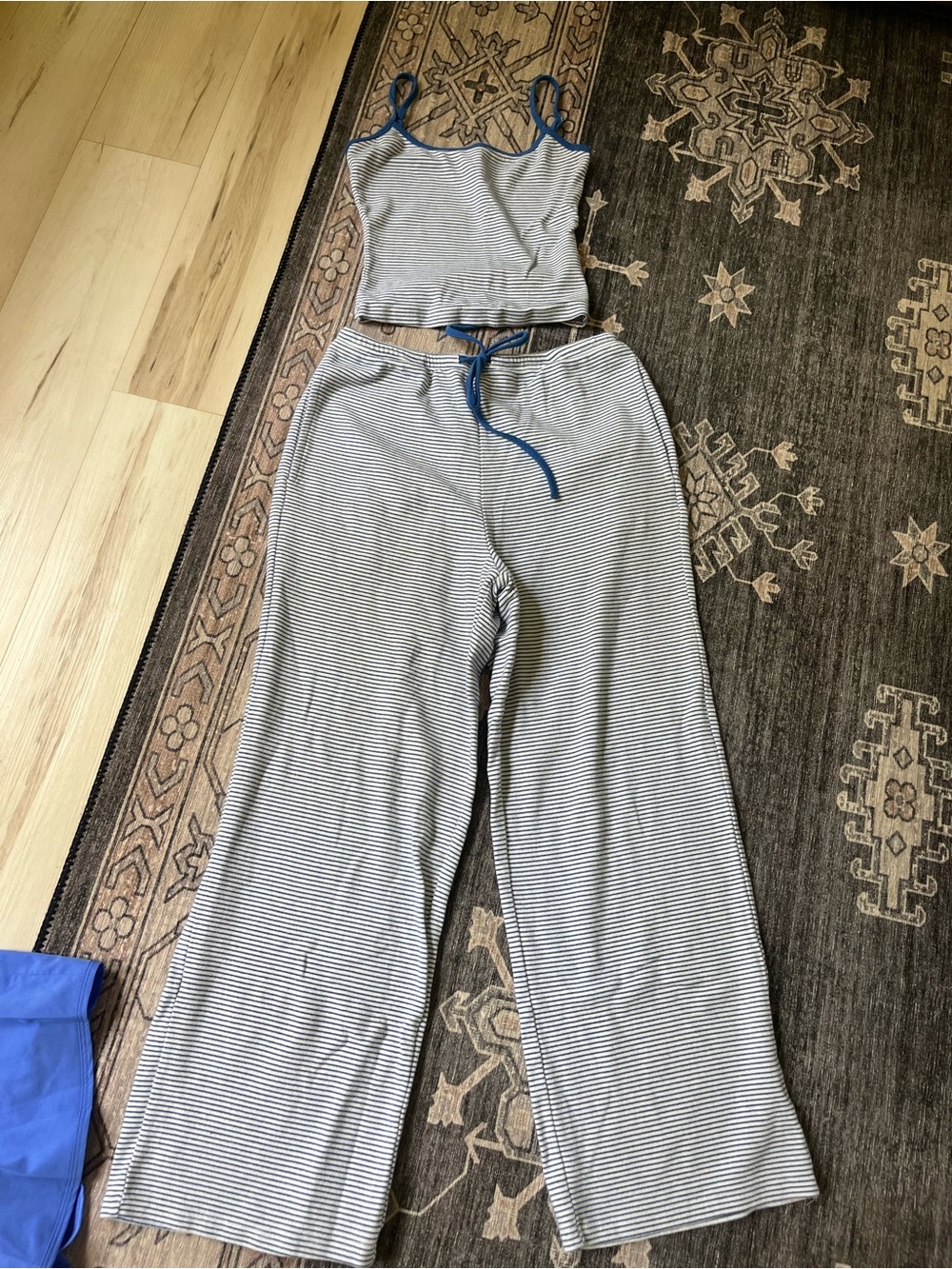 Blue and white striped pants and tank set